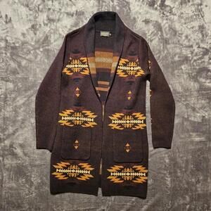 Pendleton Ladies S Shawl Collar Aztec Print Burgandy Sweater